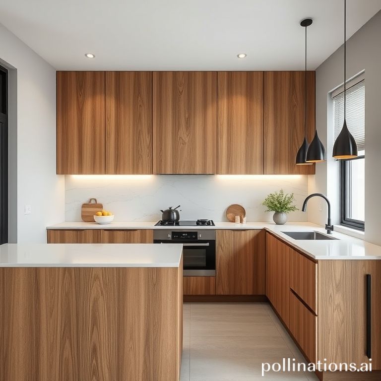 Renovasi dapur modern Bandung lighting hangat