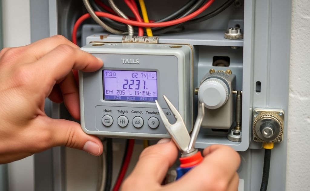 Repairing a temperature controller with tools in hand