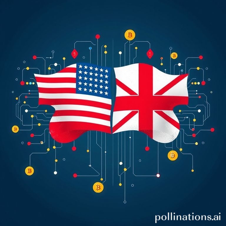 Ilustrasi konsep paspor kripto AS-UK, menampilkan simbol aset digital dan elemen regulasi yang saling terhubung, menggambarkan harmonisasi lintas batas.