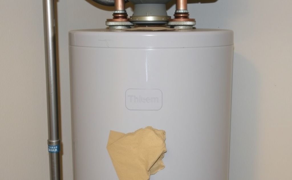 Rheem water heater with bottom leak damage