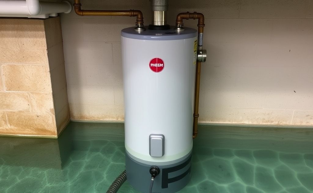 Rheem water heater with water pooling underneath