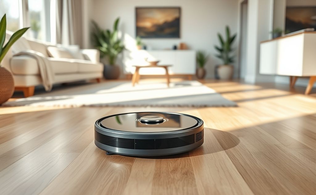 Robotic vacuum cleaner enhancing home cleanliness.