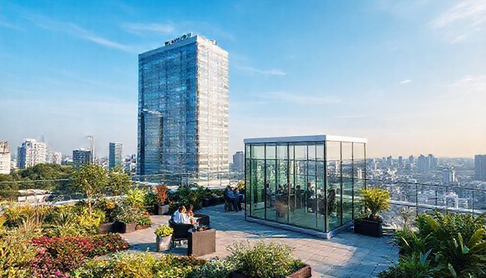 시청 옥상 정원에 설치된 세련된 부스