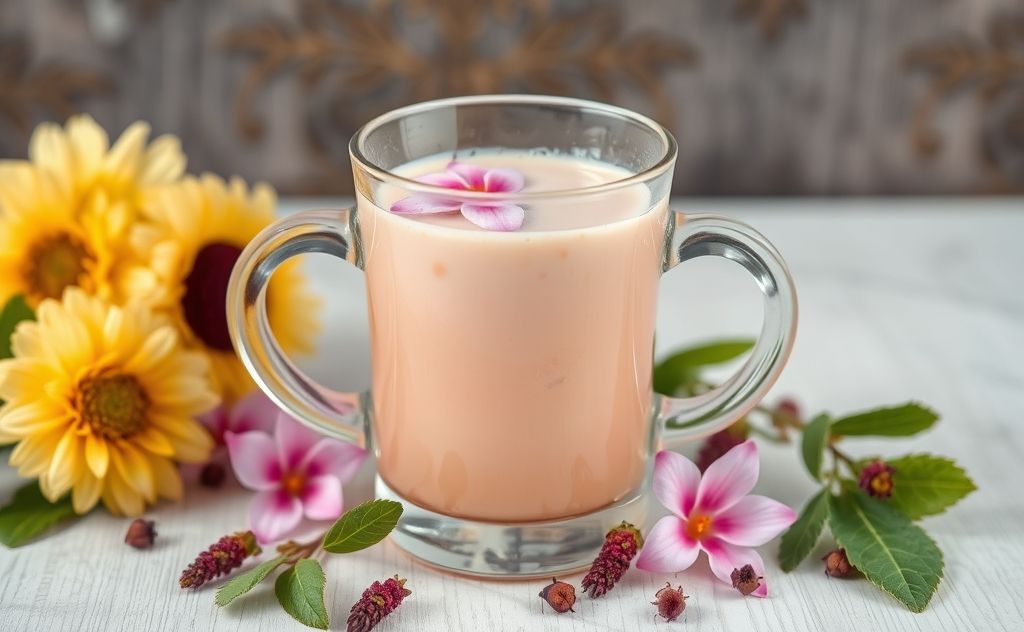 Rosehip milk tea with floral and fruity notes