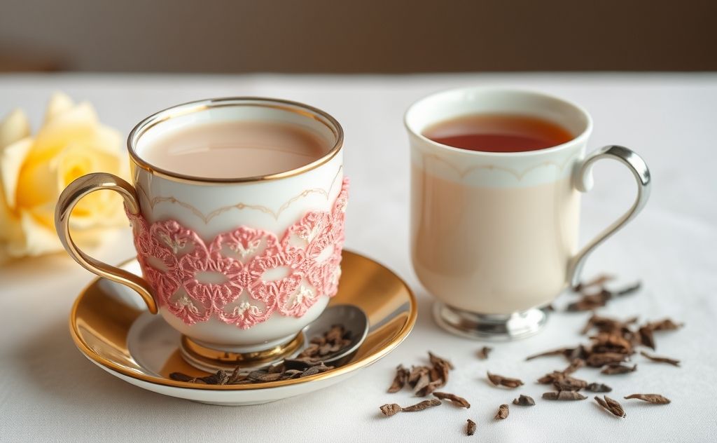 Royal Milk Tea with a cozy cup and tea leaves
