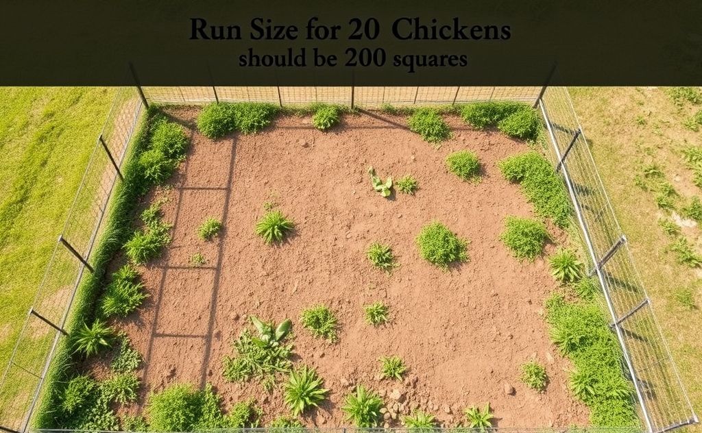 Run size for 20 chickens should be 200 square feet