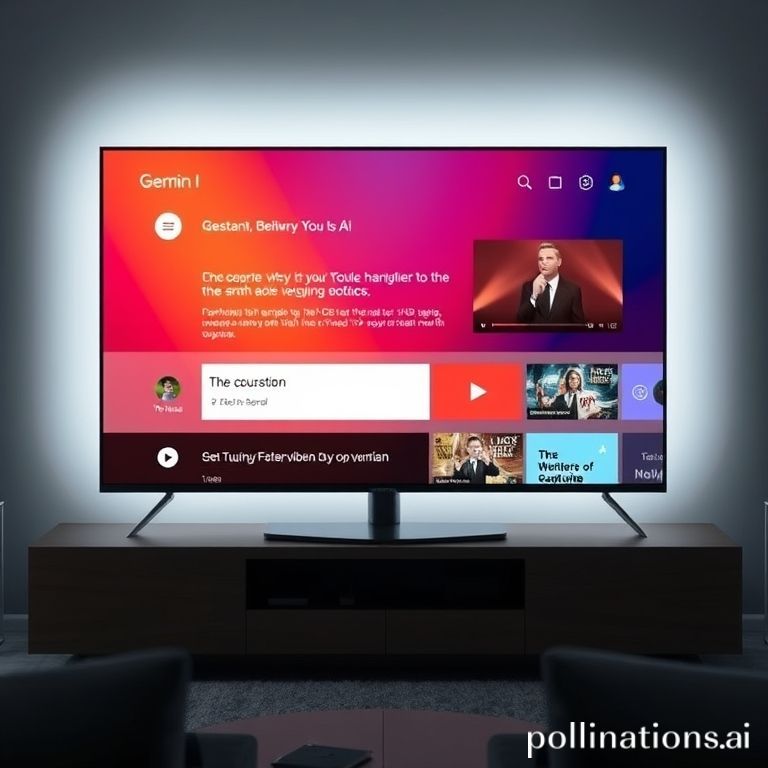 Tampilan layar Google TV yang menampilkan asisten AI Gemini sedang merespons pertanyaan pengguna, dengan antarmuka yang intuitif.
