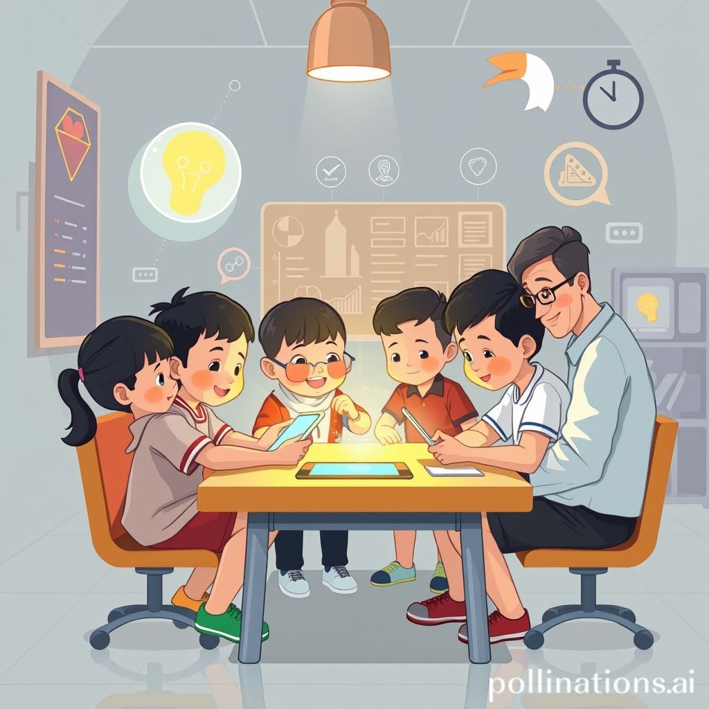 Sebuah gambar kartun ceria yang menampilkan beberapa anak dengan beragam etnis di dalam sebuah 