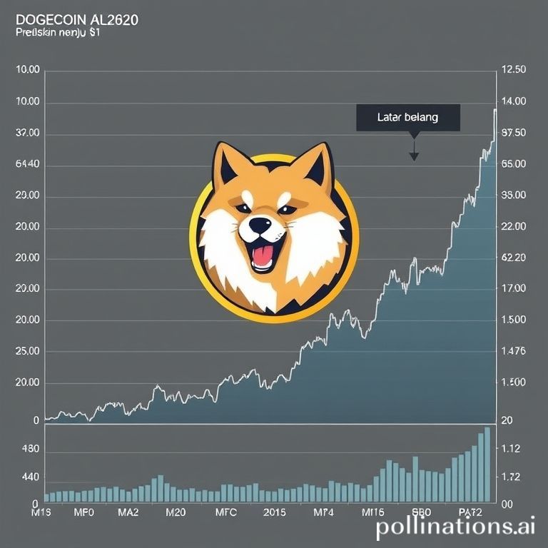 Grafik analisis teknikal Dogecoin yang memproyeksikan pergerakan harga menuju $1, menyoroti prediksi kenaikan parabolik dan potensi mencapai rekor tertinggi baru di tengah sentimen bullish pasar.