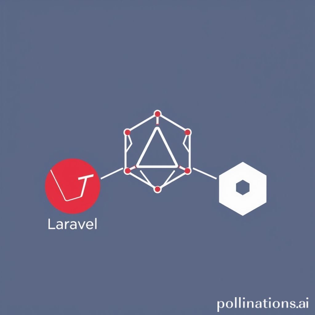 Sebuah ilustrasi digital yang menampilkan tiga ikon utama: logo Laravel (burung gereja/elixir), logo GraphQL (heksagon dengan lingkaran di tengah), dan logo mercusuar (Lighthouse). Ketiga ikon ini terhubung oleh garis atau panah yang menunjukkan aliran data atau interkoneksi yang sinergis. Latar belakang bisa berupa abstrak digital yang modern, dengan elemen kode samar atau jaringan data, merepresentasikan teknologi dan pengembangan API.