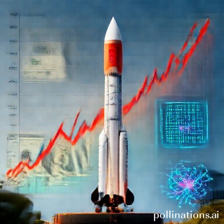 Gambar roket SpaceX meluncur ke angkasa, dikelilingi oleh elemen visual pasar saham global dan teknologi AI, melambangkan potensi IPO triliunan dolar.