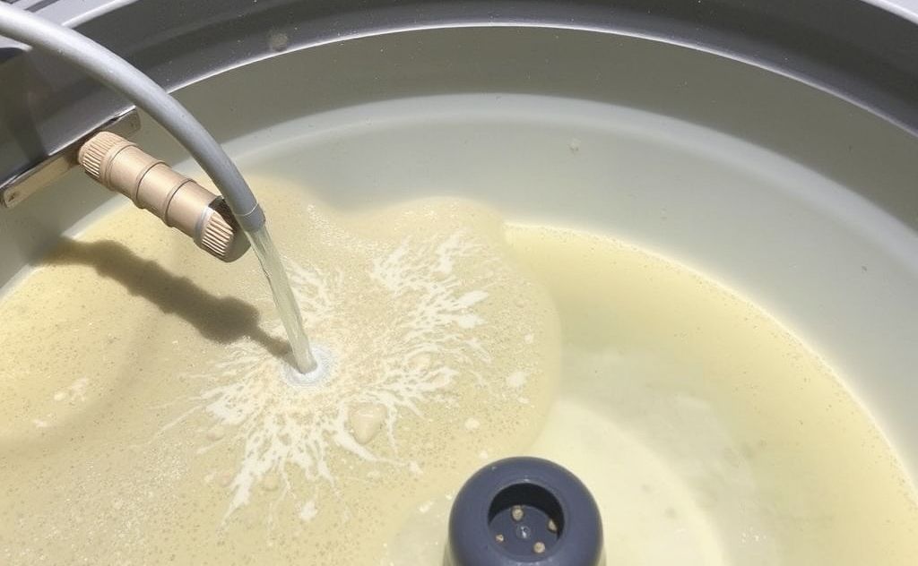 Sediment buildup in solar water tank affecting flow
