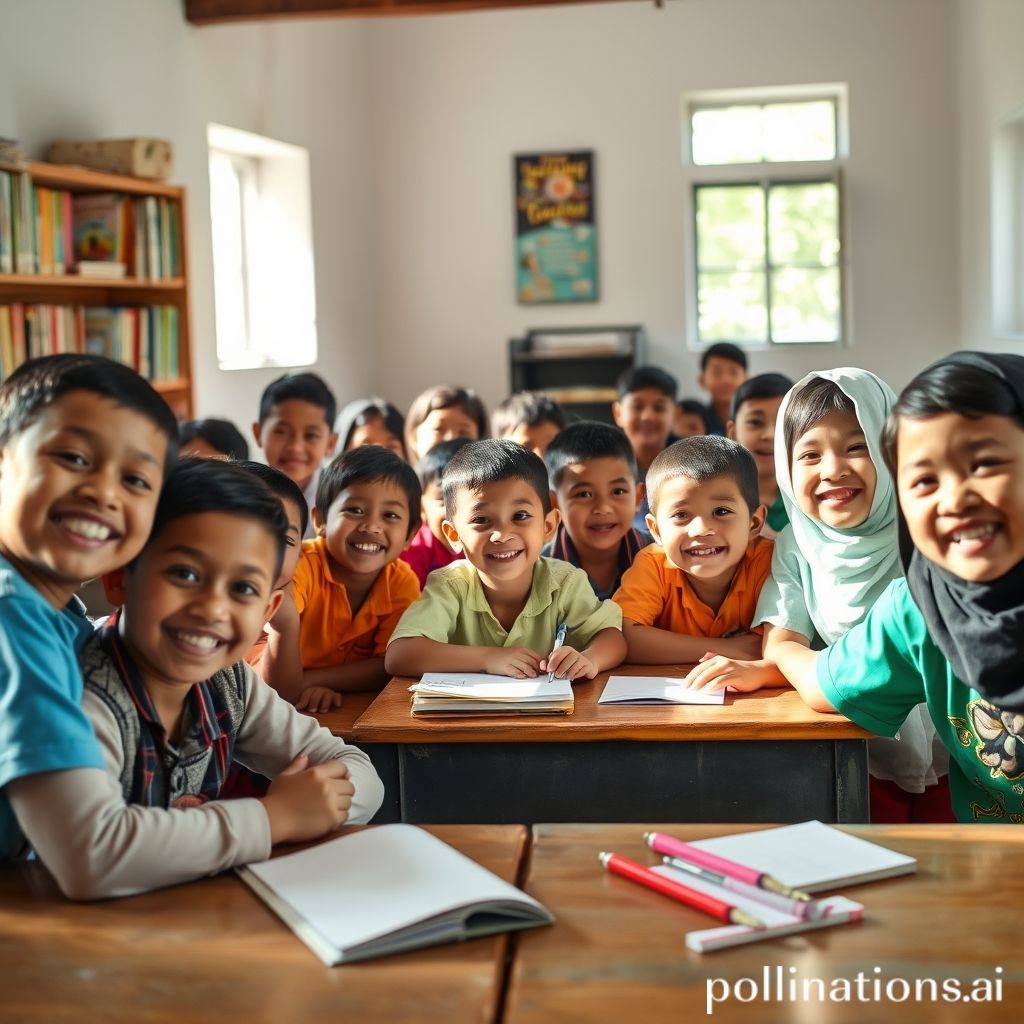 Sekelompok anak-anak dari berbagai latar belakang, tersenyum dan fokus belajar di sebuah ruang kelas sederhana yang terang, mungkin di Sanggar Kegiatan Belajar (SKB) Cengkareng. Beberapa buku atau alat tulis terlihat di meja. Suasana hangat dan penuh harapan, mencerminkan kesempatan kedua dalam pendidikan.