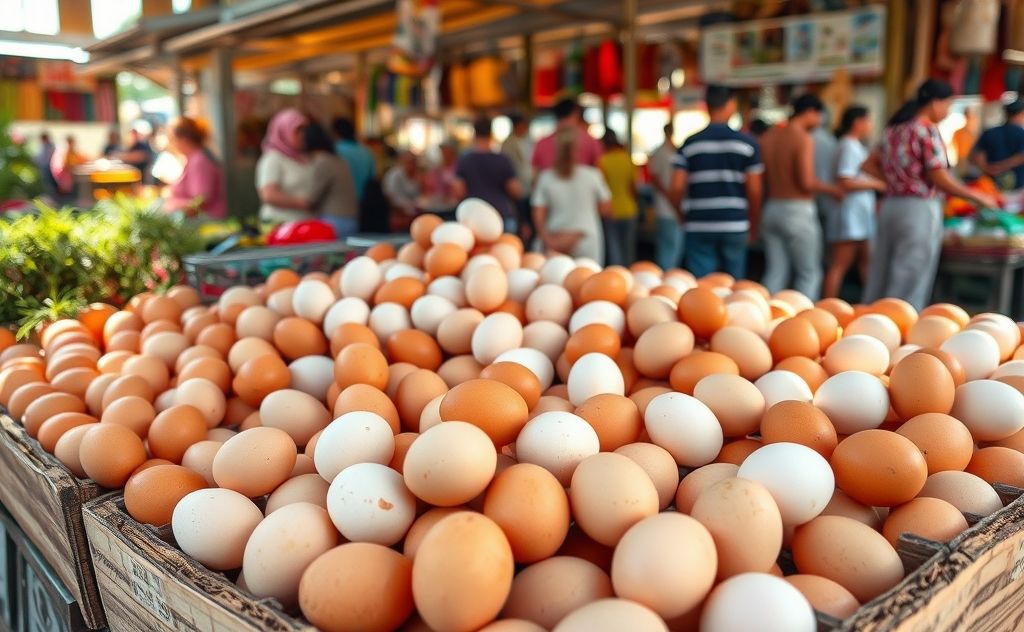 Selling fresh chicken eggs in local markets
