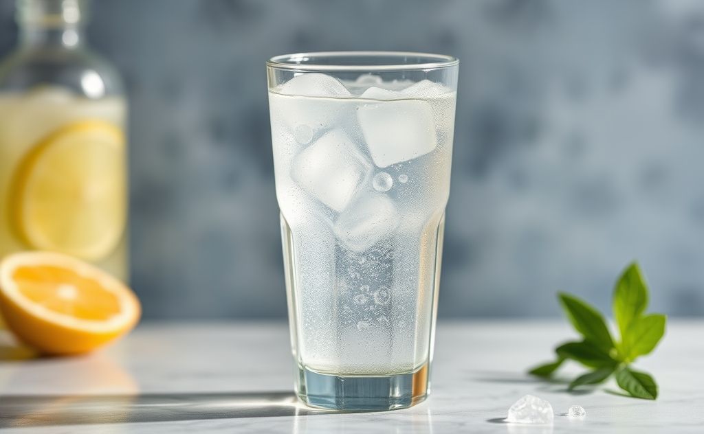 Seltzer drink in a refreshing glass with bubbles