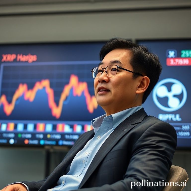 Ripple CEO Brad Garlinghouse menolak klaim manipulasi XRP, menunjukkan grafik harga aset digital yang berfluktuasi di tengah sentimen pasar yang kompleks.