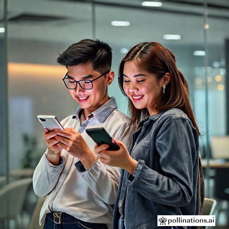 Seorang Gen Z laki-laki atau perempuan sedang memegang smartphone dengan grafis saham yang bergerak naik, sambil tersenyum optimis. Latar belakang menunjukkan layar laptop dengan grafik saham dan suasana kantor modern yang santai, mungkin dengan sentuhan warna cerah atau neon. Ada ikon-ikon finansial kecil mengambang di sekitar mereka, termasuk simbol mata uang dan grafik lilin.