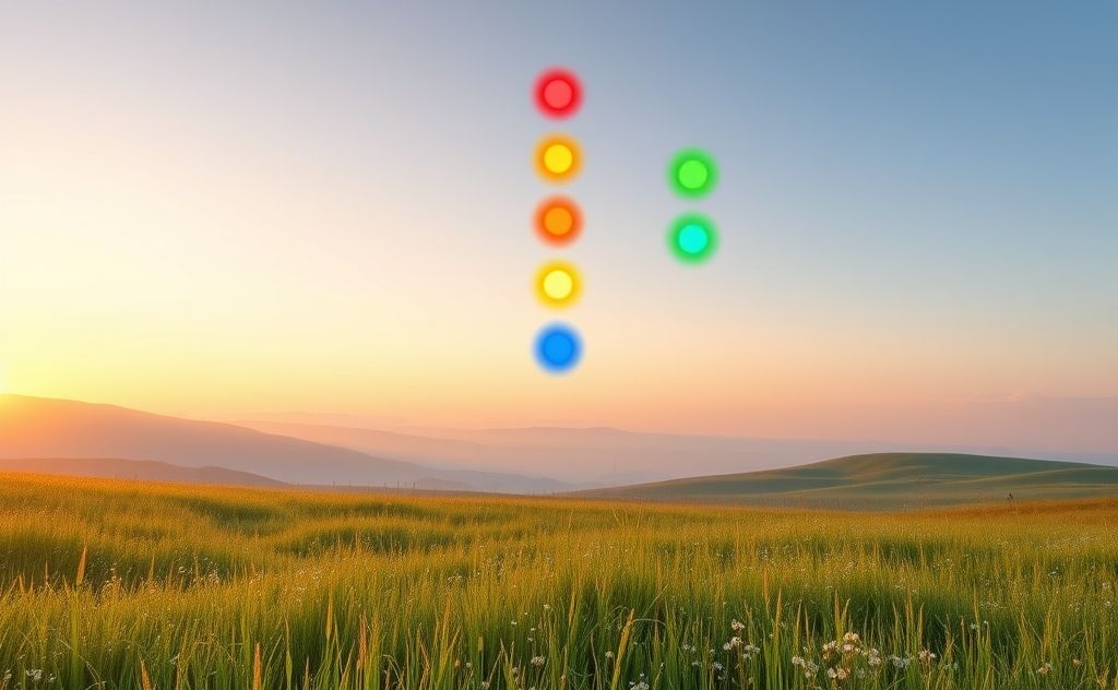 Serene landscape with chakra symbols in harmony