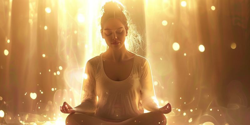 Serene mother practicing mindfulness or meditation, surrounded by soft light, symbolizing emotional regulation for postpartum mental health by 2026.