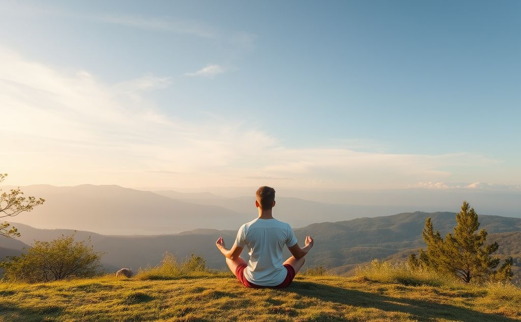 Serene person meditating in a peaceful setting