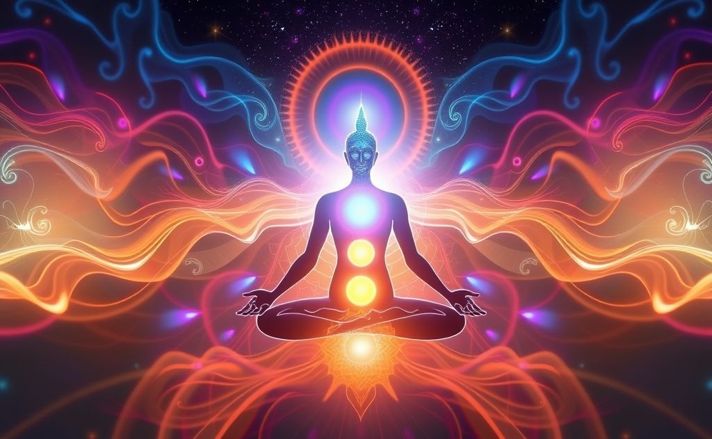 Seven chakras energy flow Reiki healing