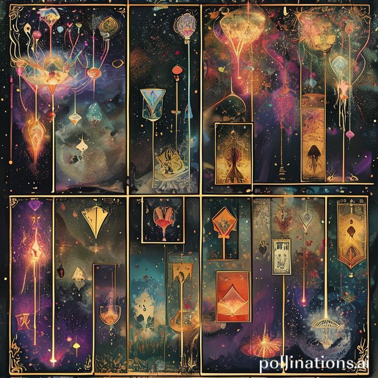 Seven of Cups Tarot card spread with various illusions