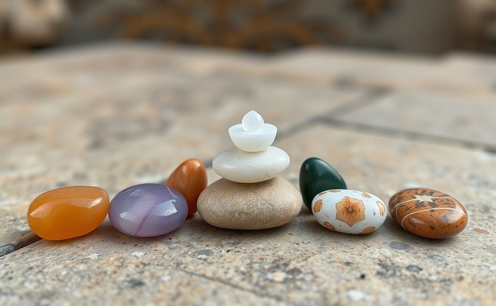 Seven stones representing chakra energy balance