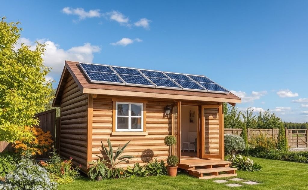 Shed powered by solar energy for warmth and comfort