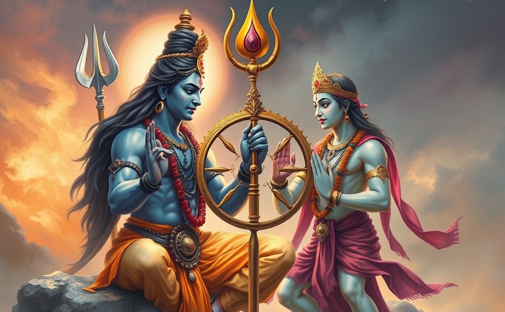 Shiva bestows Sudarshan Chakra to Vishnu in unity