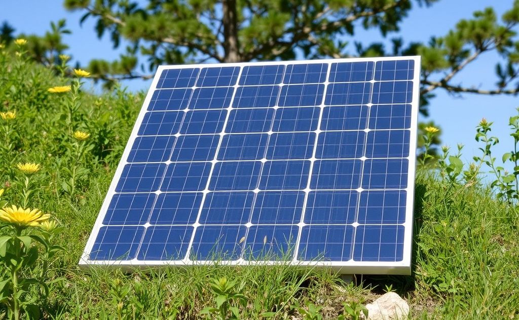 Show a solar panel with drawbacks highlighted in a natural setting.