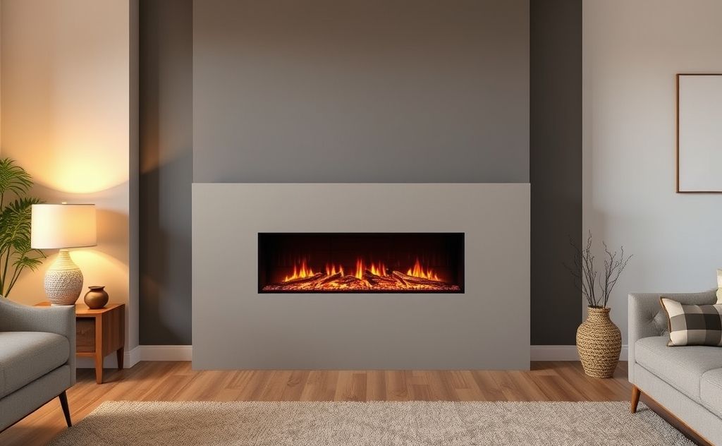 Show an electric fireplace with depth perspective