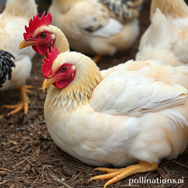 Chicken lying on side