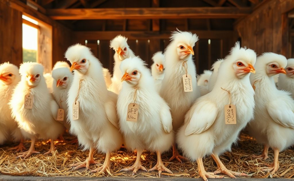 Silkie chickens for sale with price tags displayed