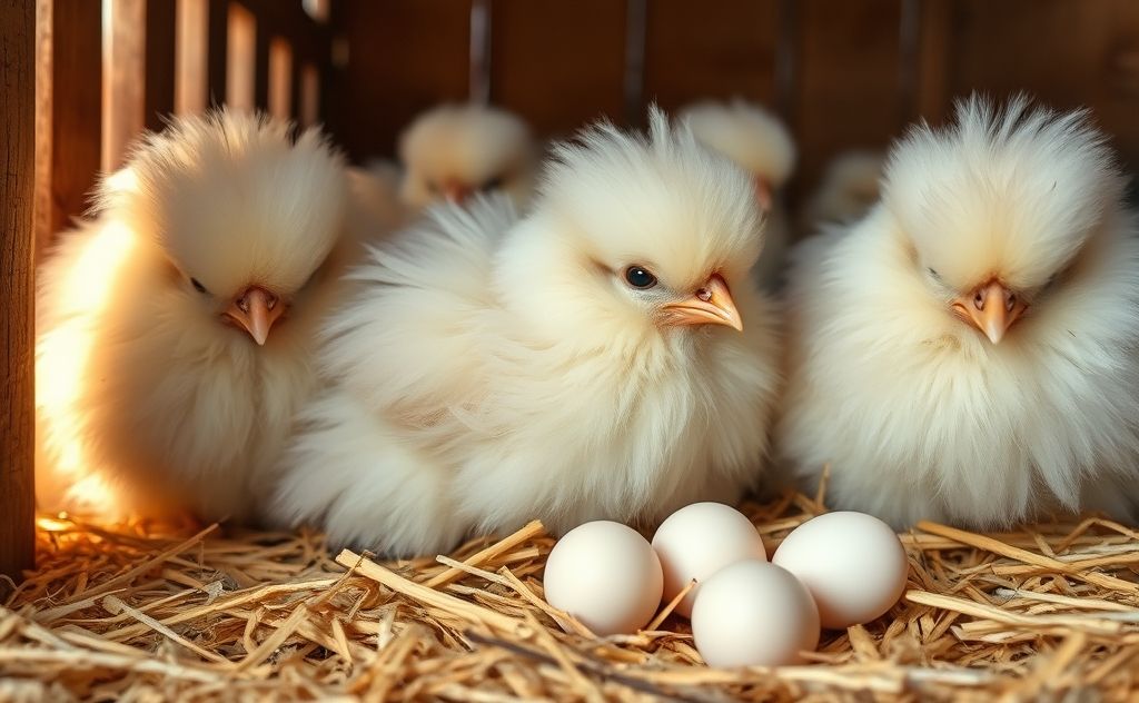 Silkie chickens lay small creamy white eggs