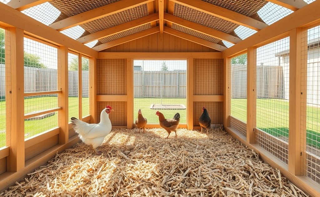 Size coop for six chickens minimum 4x6 feet
