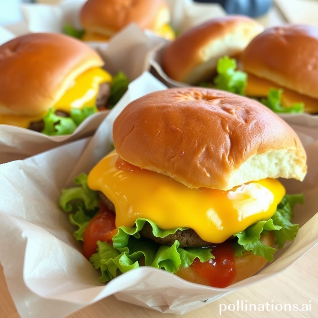Image of sliders with melted cheese, lettuce, and sauce in paper baskets