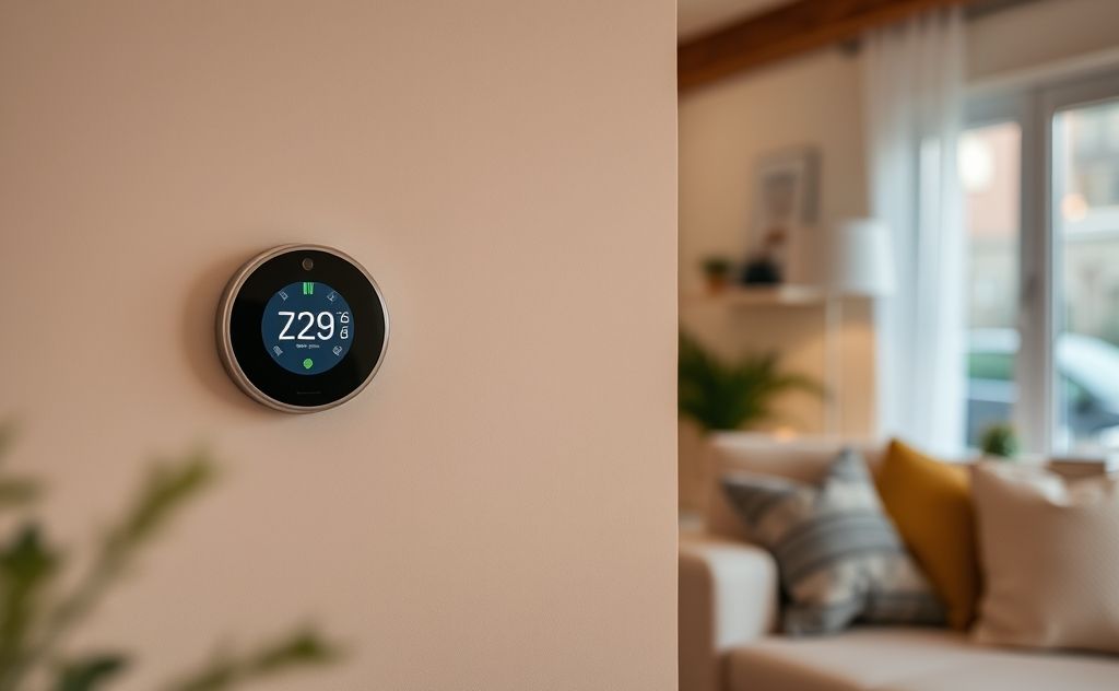 Smart thermostat in a cozy home environment