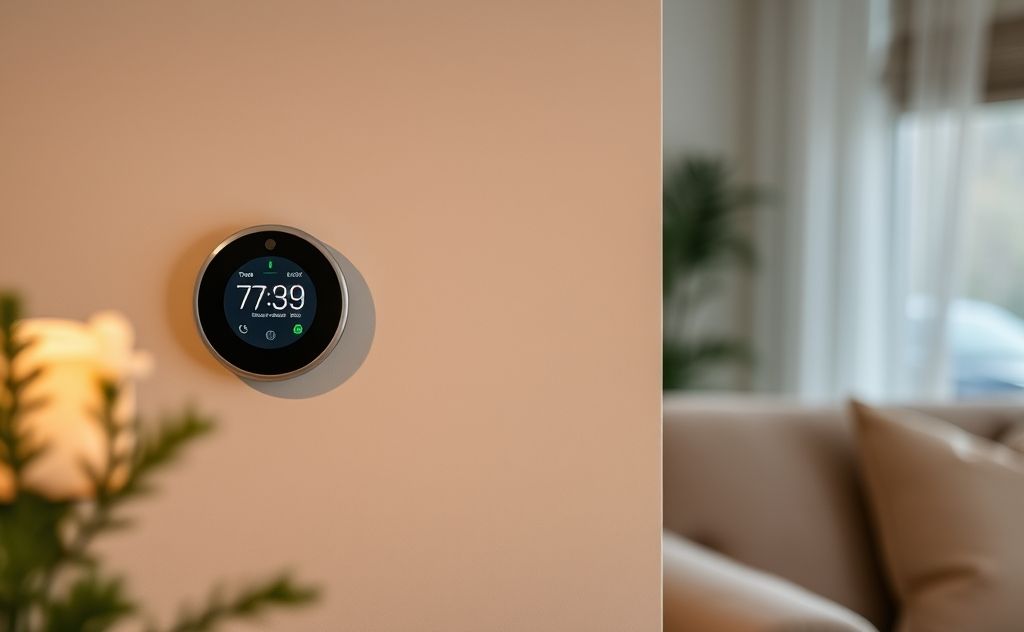 Smart thermostat in a cozy home setting