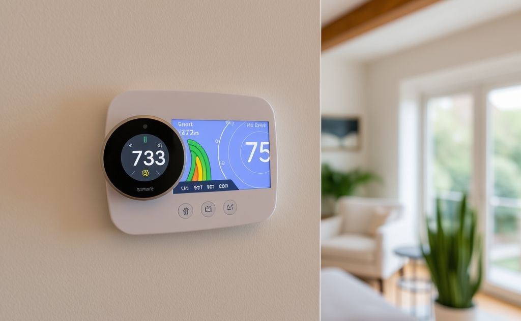 Smart thermostat optimizing HVAC efficiency in home