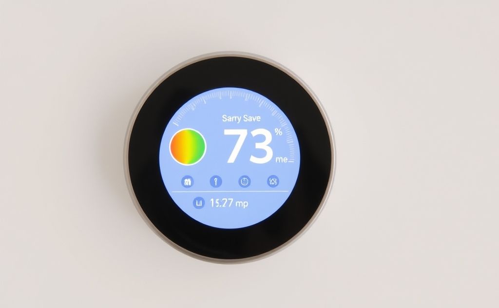 Smart thermostat with energy-saving features displayed