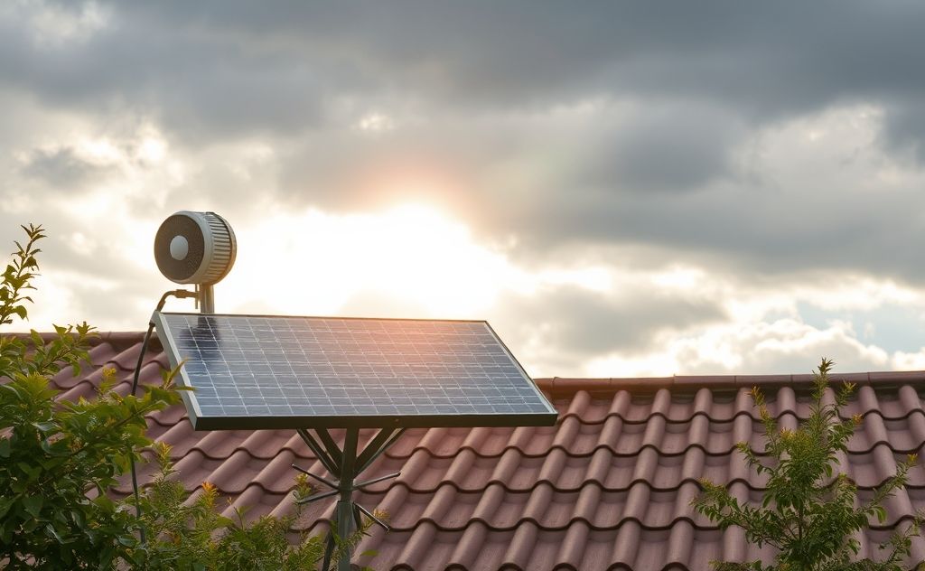 Solar heater in cloudy weather with soft sunlight
