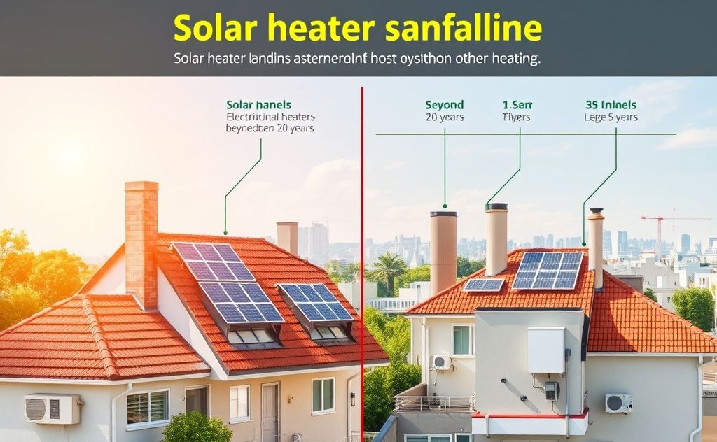 Solar heater lifespan compared to other heating systems.