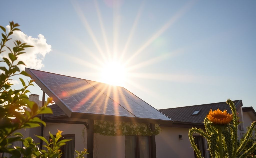 Solar heater with sun rays and warm ambiance