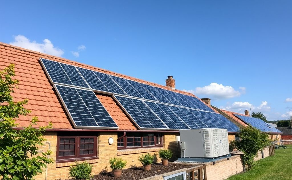 Solar panels powering HVAC systems energy flow