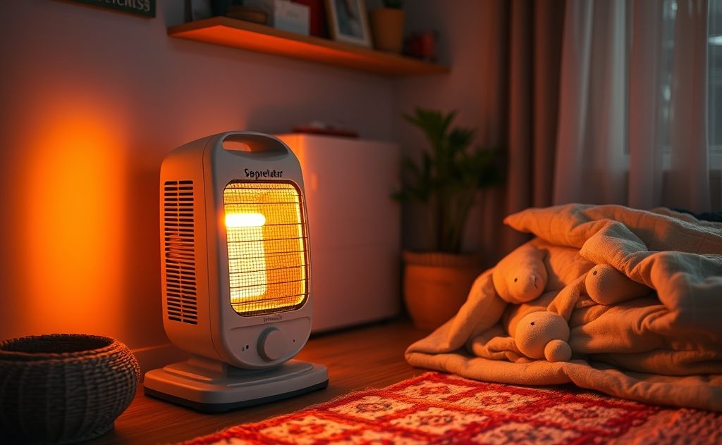 Space heater in a cozy room with warm glow