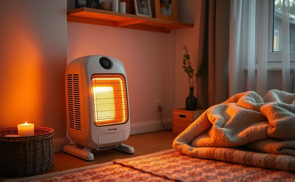 Space heater in a cozy room, warmth and comfort