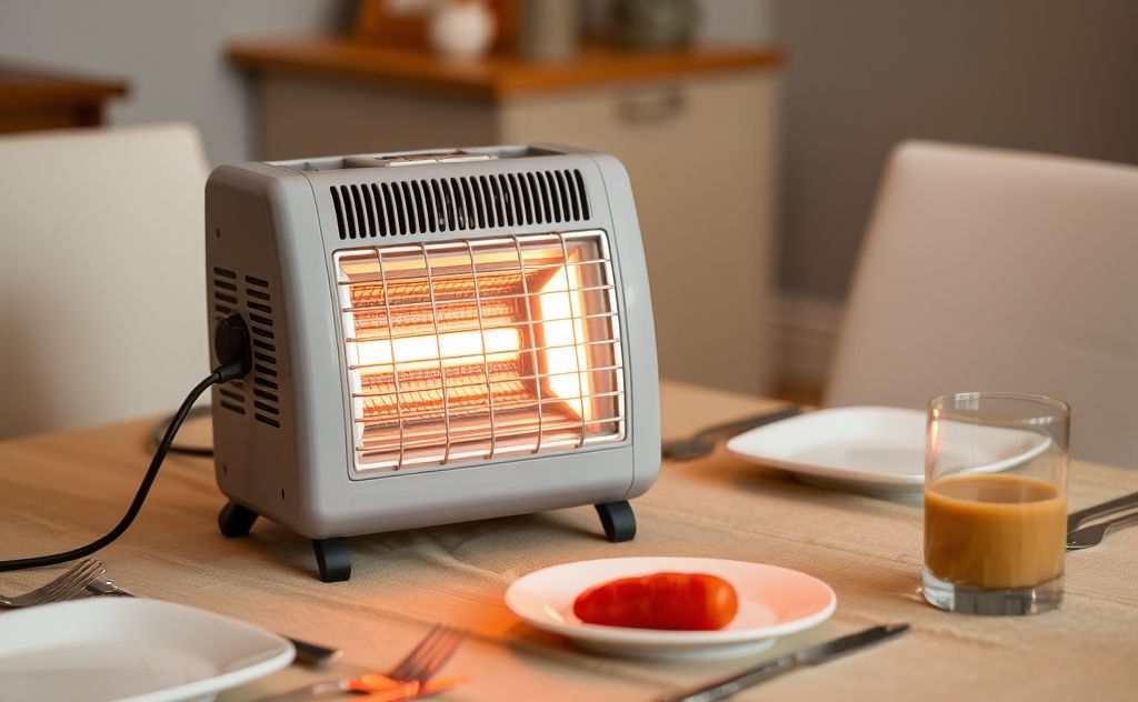 Space heater safely placed on a table setting