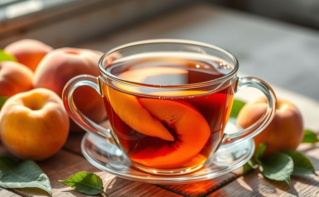 Sparkling black tea infused with peach juice