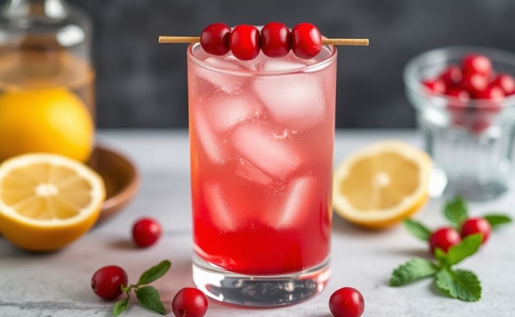 Sparkling cranberry rum punch cocktail