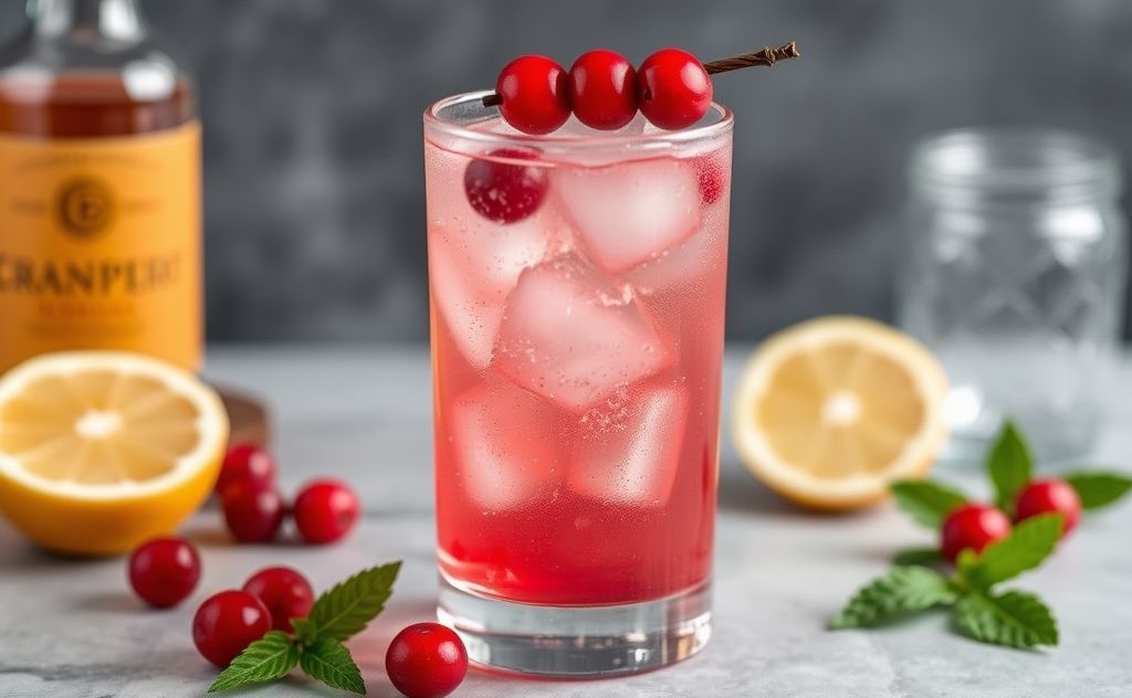 Sparkling cranberry vodka spritz cocktail